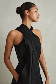 Reiss Black Selena Linen Blend Drape Jumpsuit - Image 3 of 6