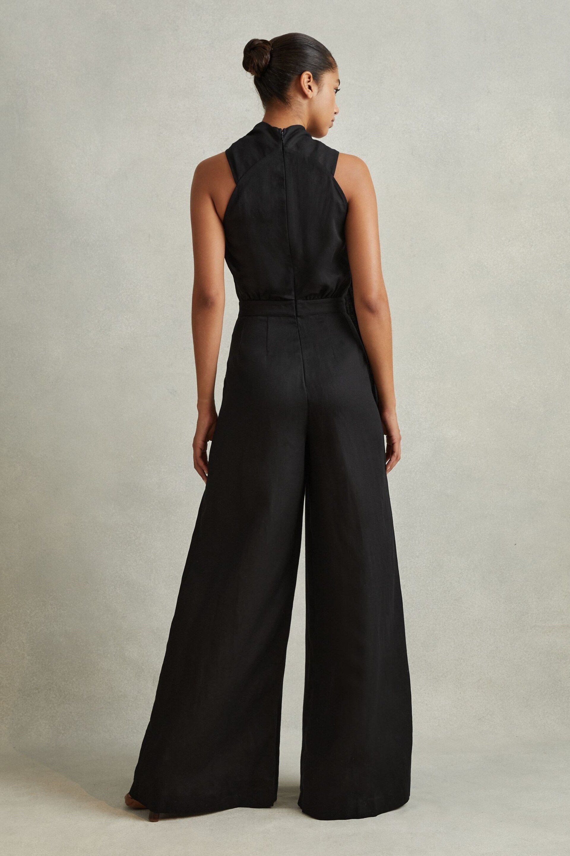 Reiss Black Selena Linen Blend Drape Jumpsuit - Image 5 of 6