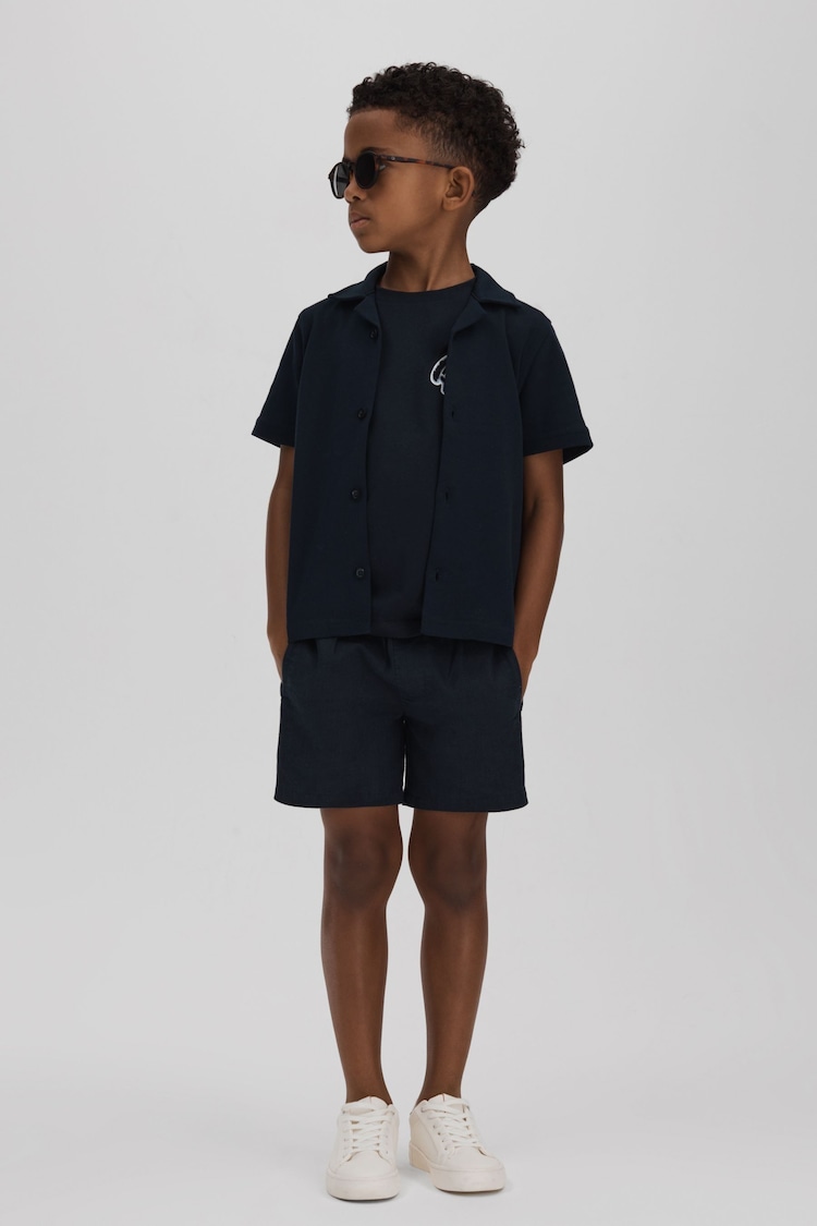 Reiss Navy Acen Junior Linen Drawstring Shorts - Image 1 of 4