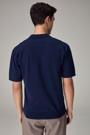 Navy Knitted Regular Fit Trophy Polo Shirt - Image 3 of 4