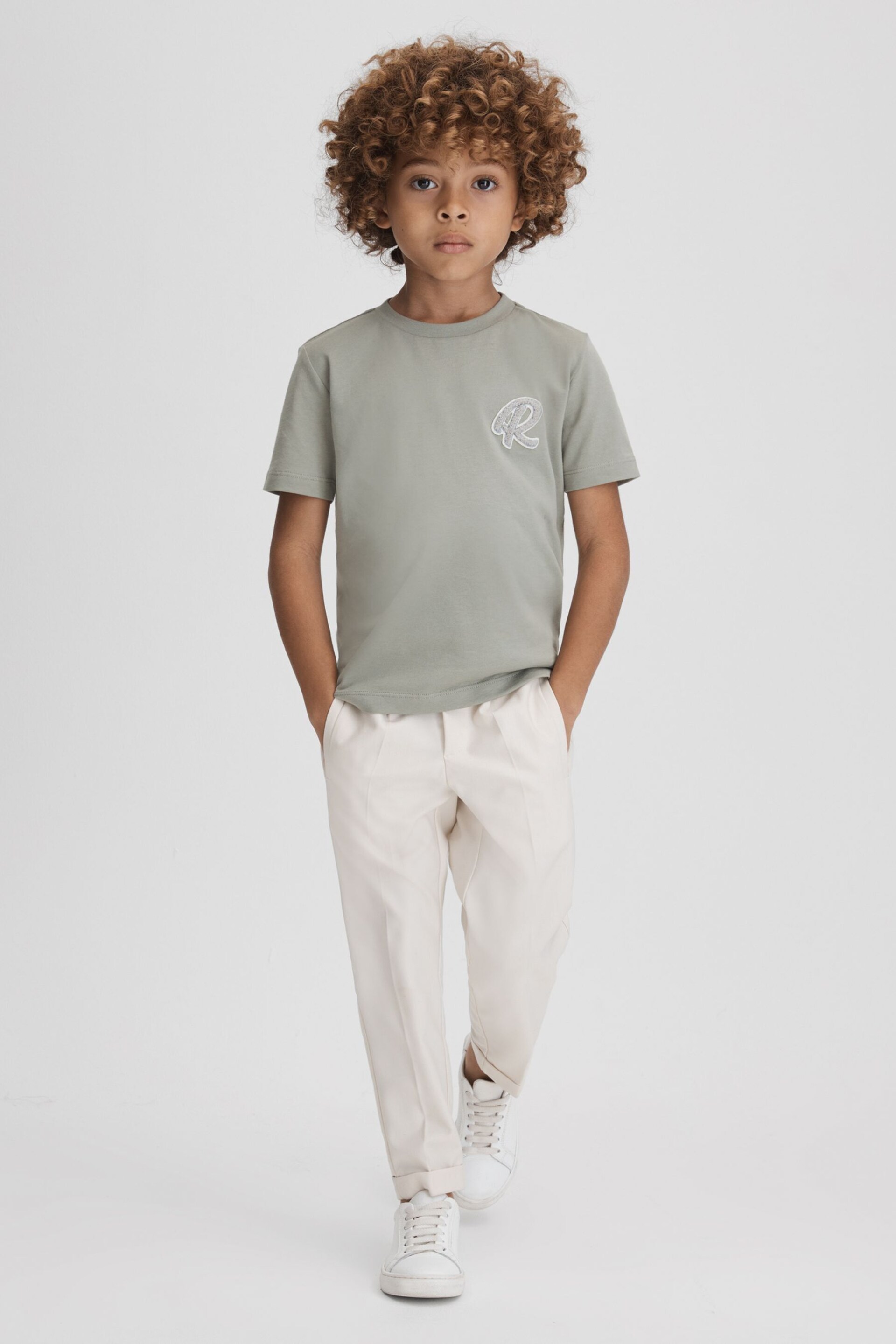 Reiss Pistachio Jude Senior Cotton Crew Neck T-Shirt - Image 1 of 6