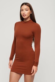 Superdry Red Mock Neck Jersey Mini Dress - Image 1 of 3