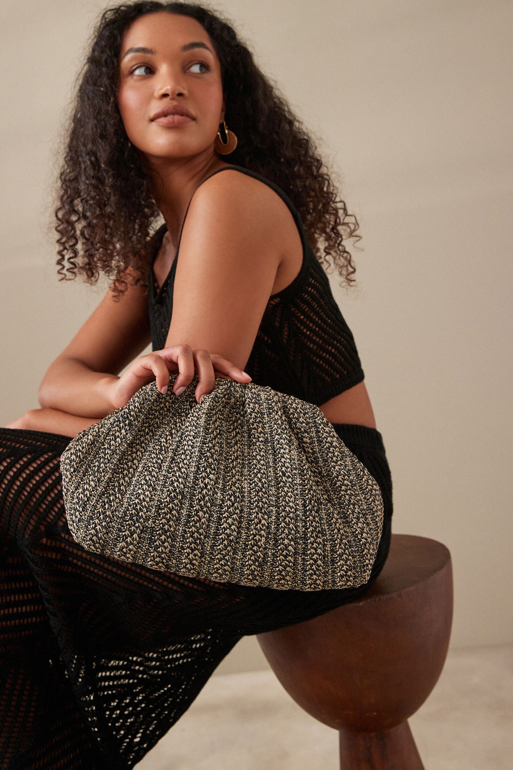 Black raffia clutch bag online