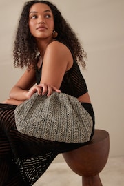 Black/White Raffia Clutch Bag - Image 1 of 10