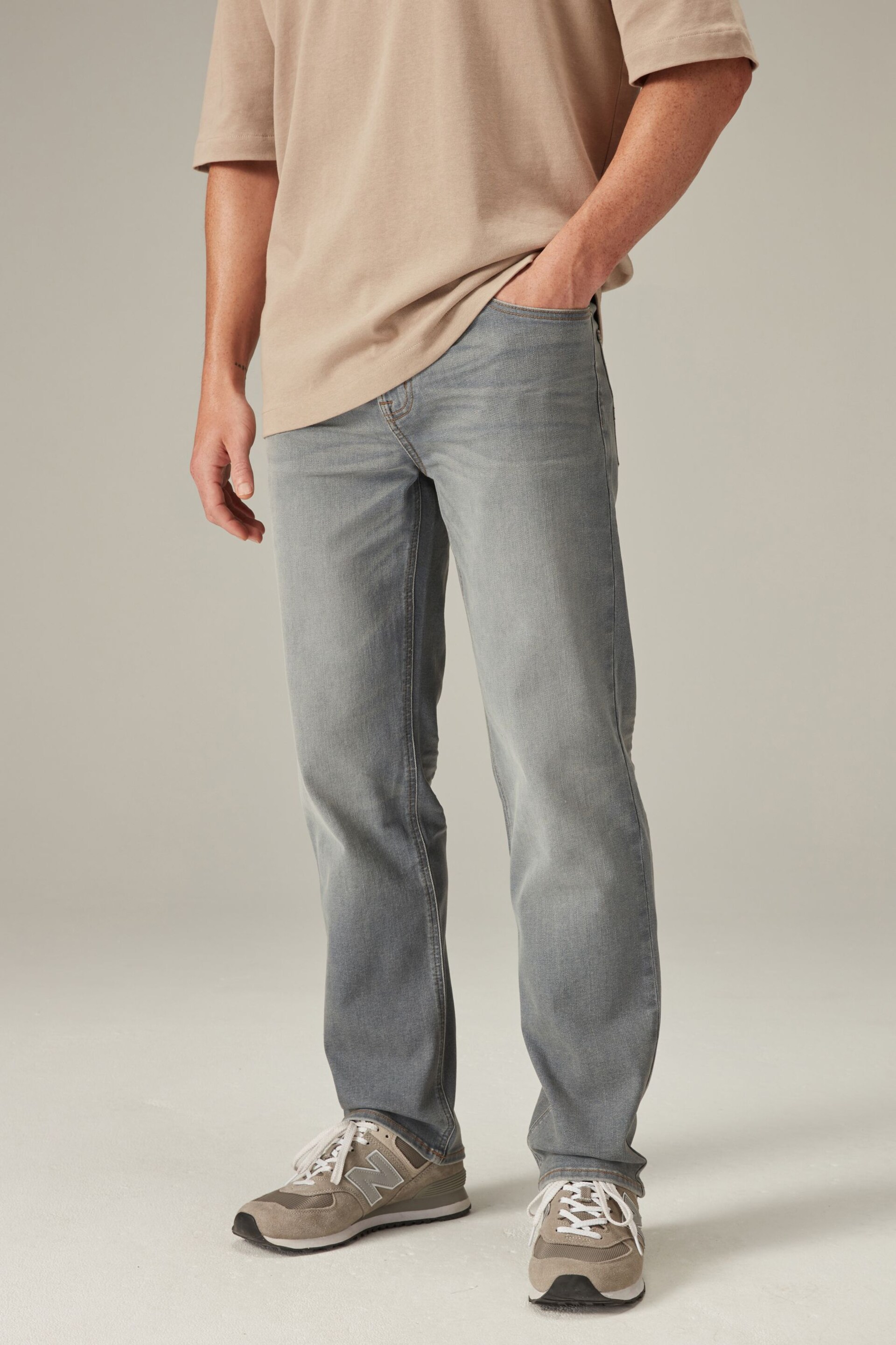 Light Grey Straight Fit Motion Flex Jeans - Image 1 of 12