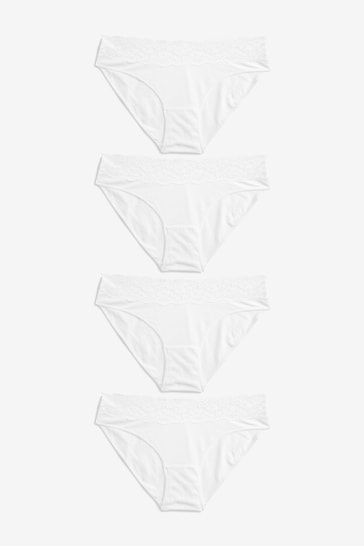 White High Leg Cotton and Lace Knickers 4 Pack