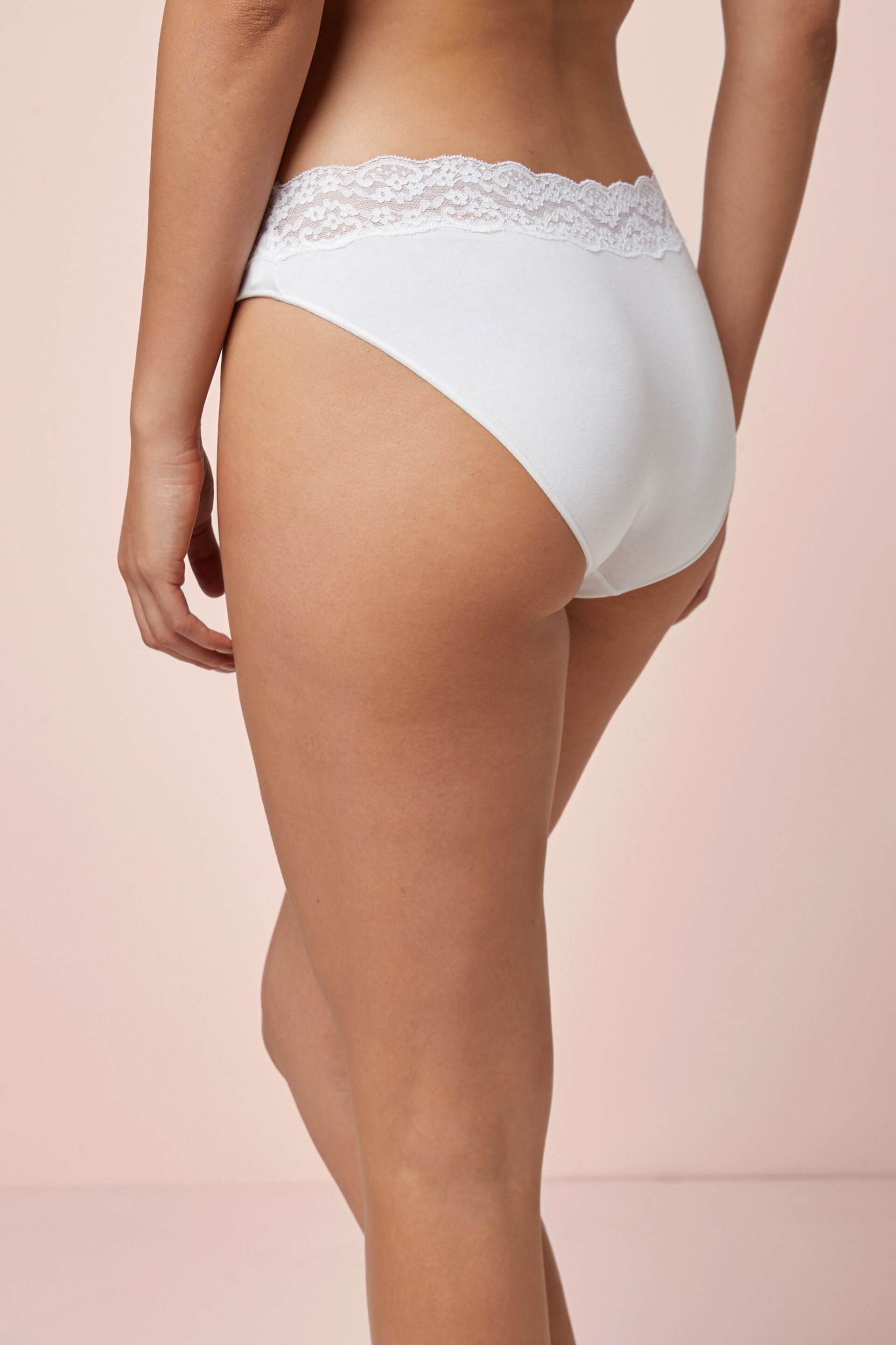 White High Leg Cotton and Lace Knickers 4 Pack - Image 4 of 6