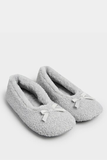 Yours Curve Grey Wide Fit Borg Ballet Slippers