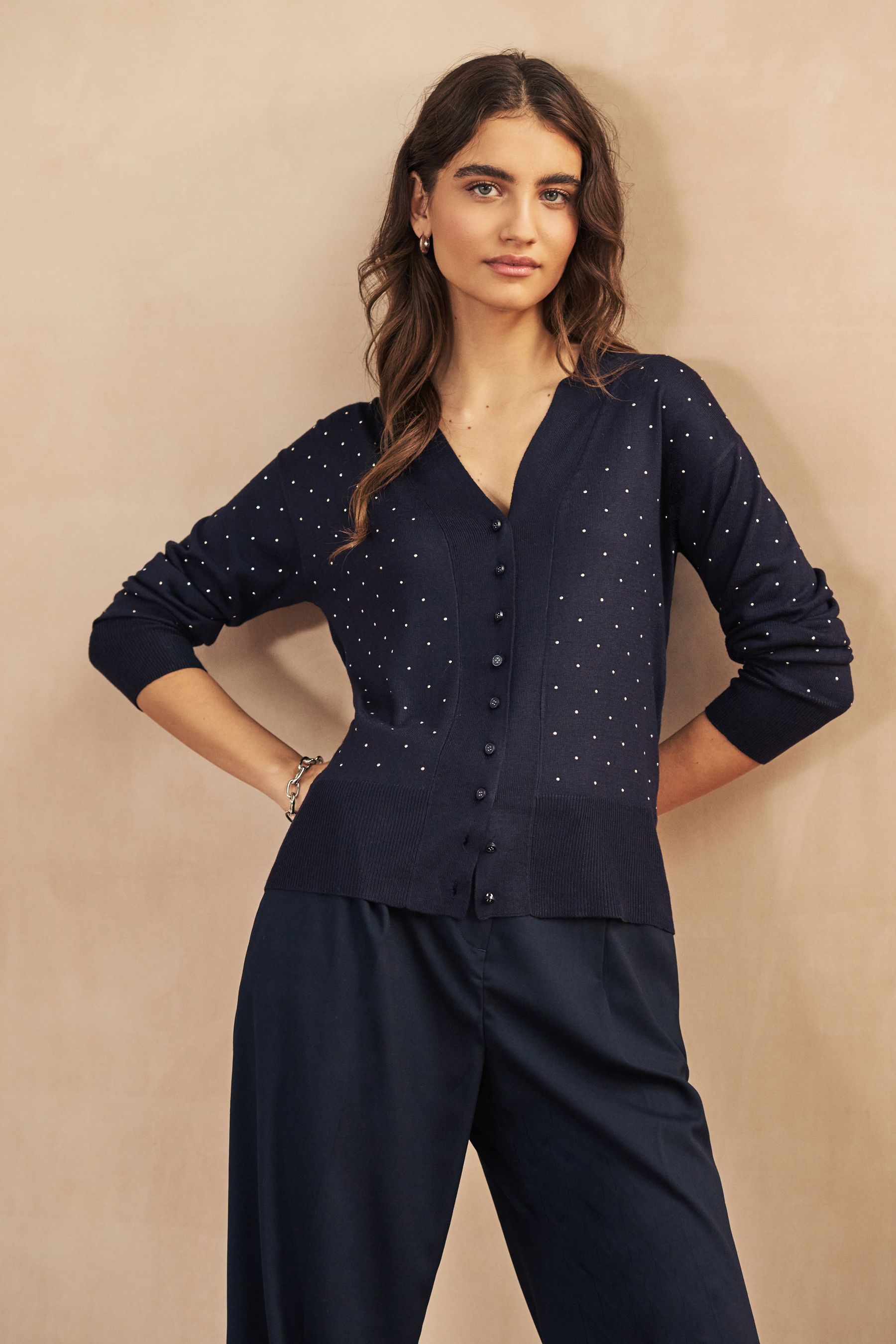 Buy Navy Blue Embellished Gem Button Up Cardigan from Next Lithuania