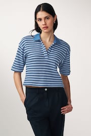 Blue Short Sleeve Crochet Polo Shirt - Image 1 of 6