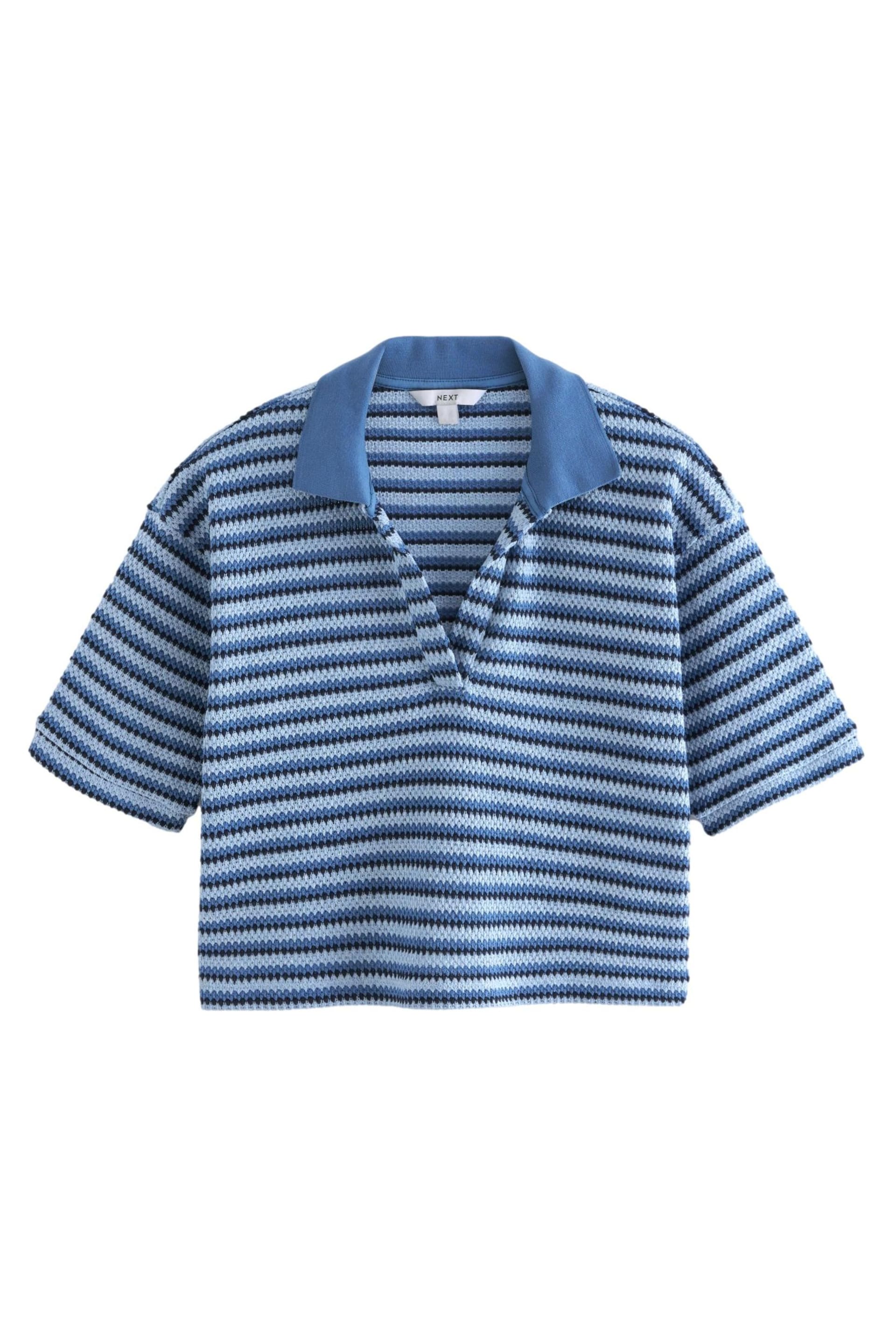 Blue Short Sleeve Crochet Polo Shirt - Image 5 of 6