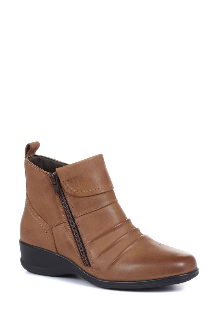 Pavers Tan Ladies Dual Zip Leather Ankle Boots - Image 2 of 7