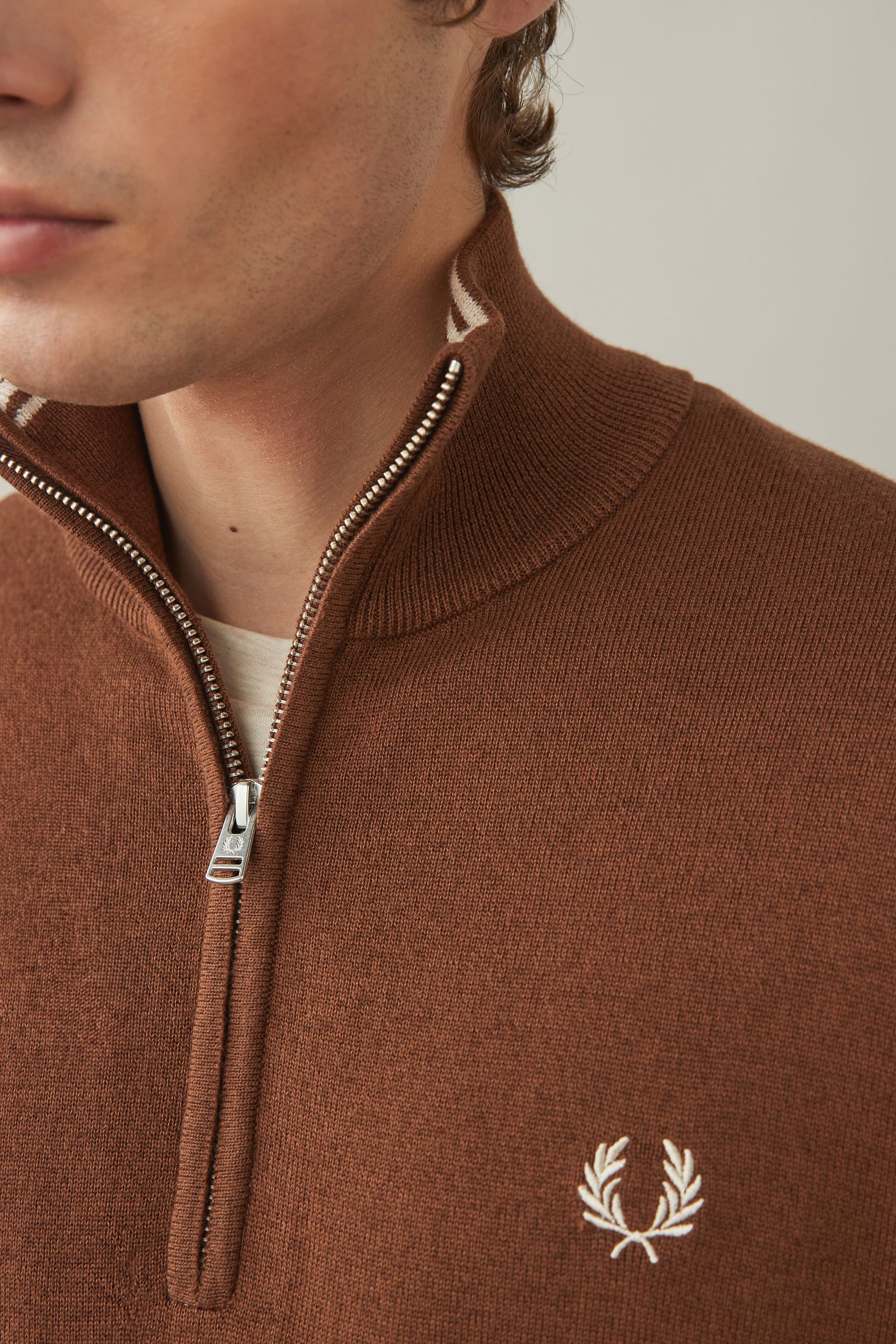 Fred Perry Classic Half Zip Jumper Whisky Brown Size SIZE XL