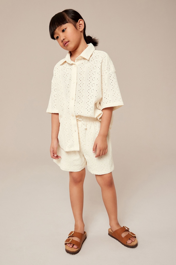 Ecru Cream Oversized Textured Shirt And Shorts Set (3-16yrs) (3-16yrs) - Image 2 of 5