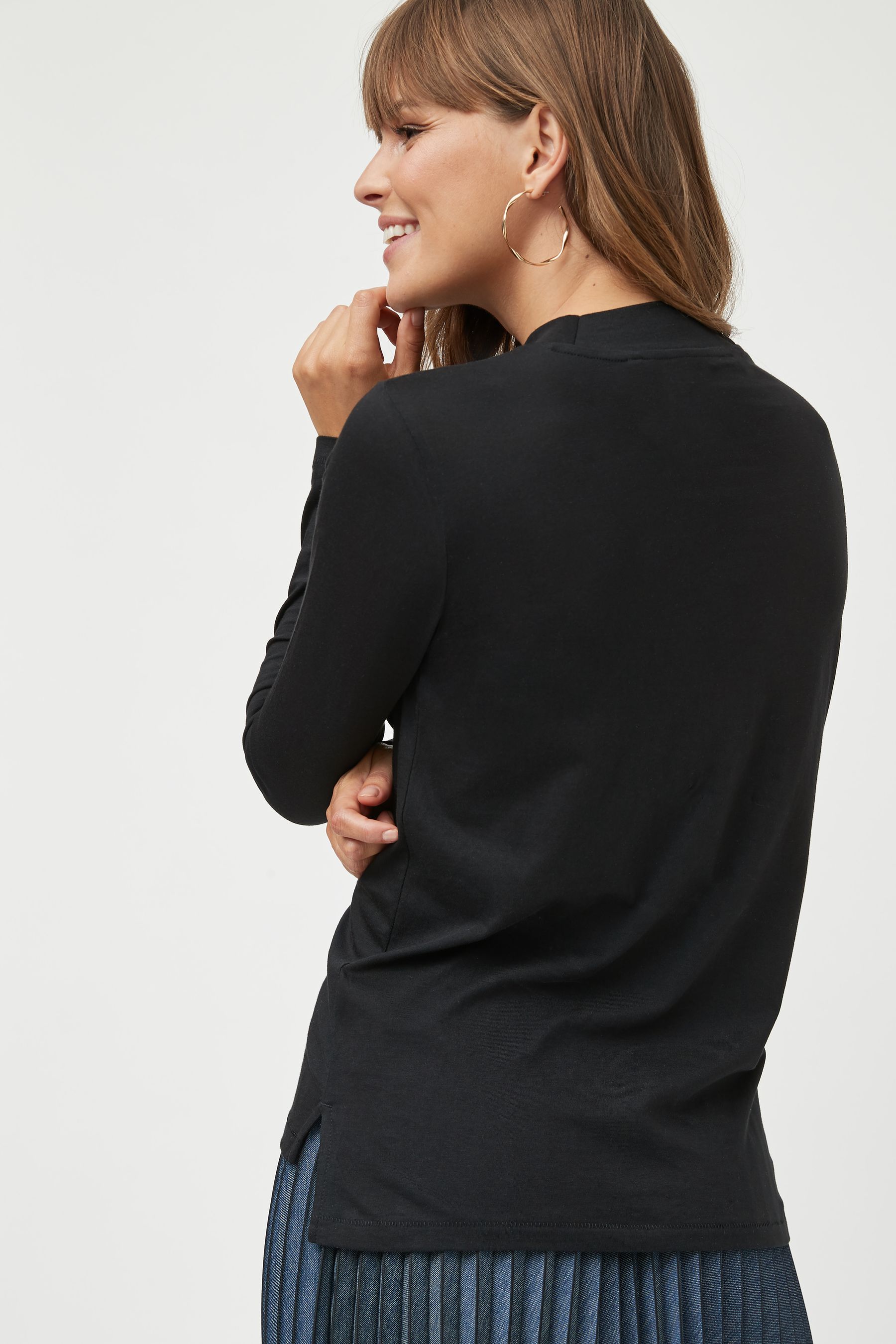Buy Black High Neck Long Sleeve 100 Cotton Top from the Next UK online shop