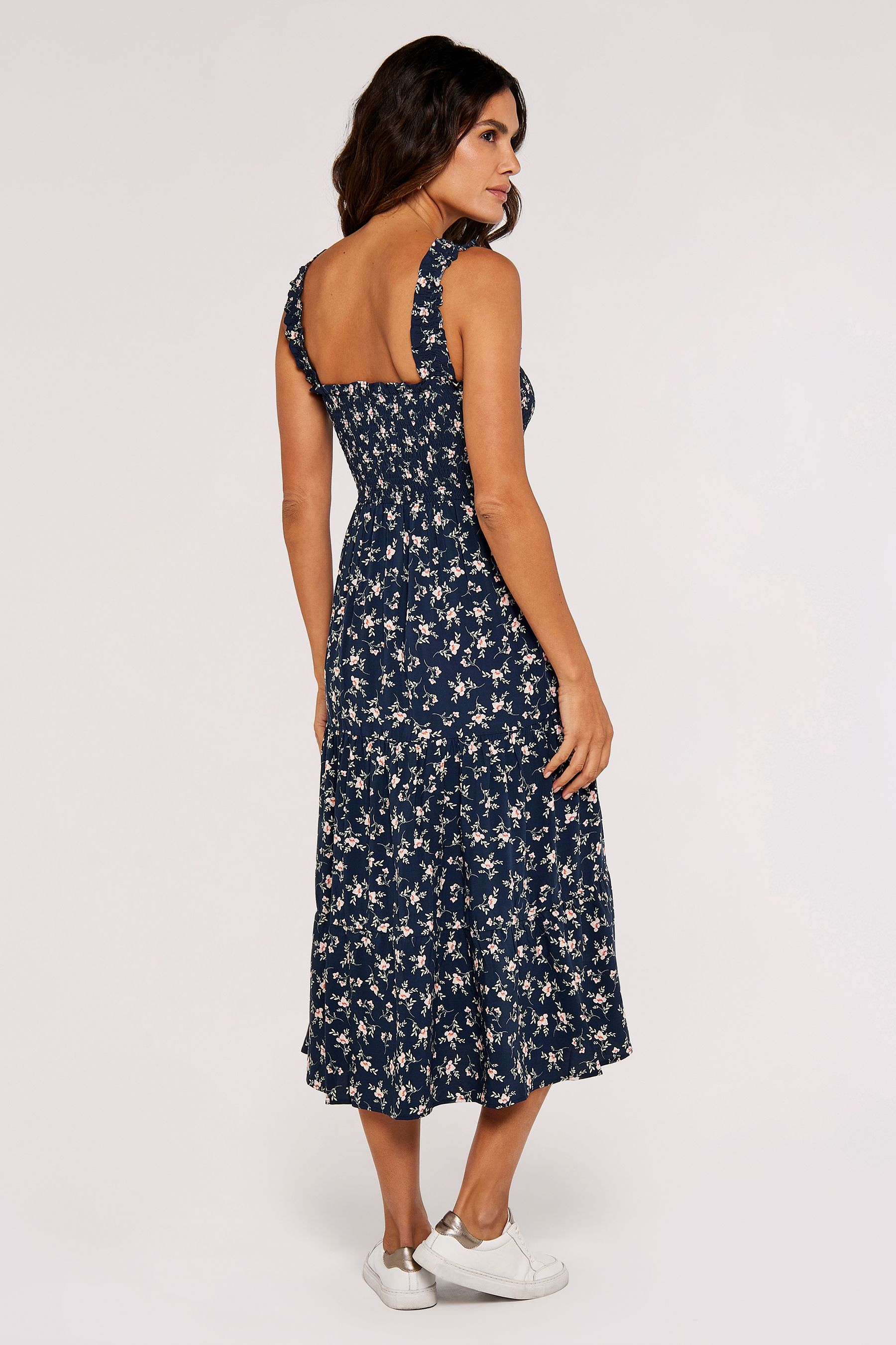 Buy Apricot Navy Blue Multi Orchid Print Smocked Midi Dress from Next Hong Kong