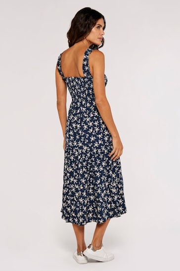 Apricot Navy Blue Multi Orchid Smock Tiered Midi Dress