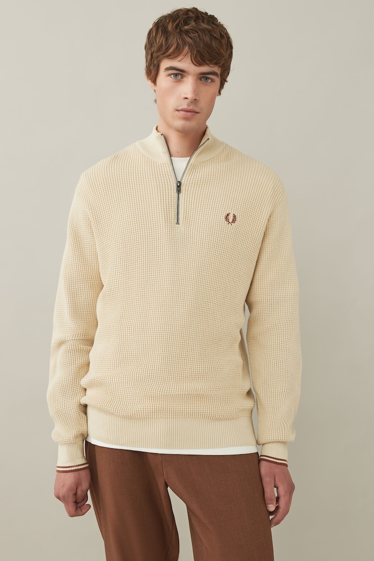 Fred Perry Waffle Stitch Half Zip Knitted Jumper - Image 1 of 7