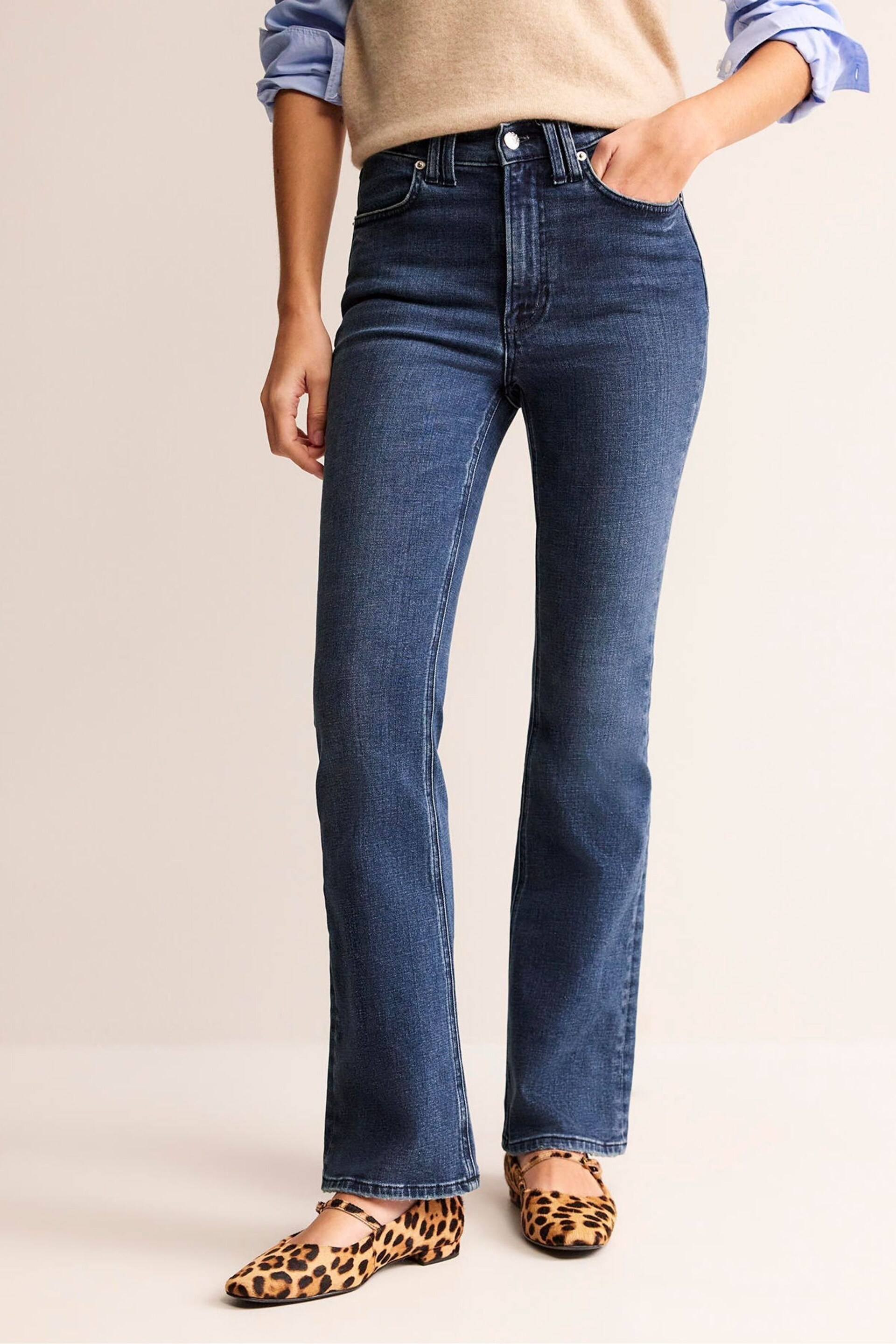 Boden Blue Mid Rise Slim Flare Jeans - Image 1 of 6