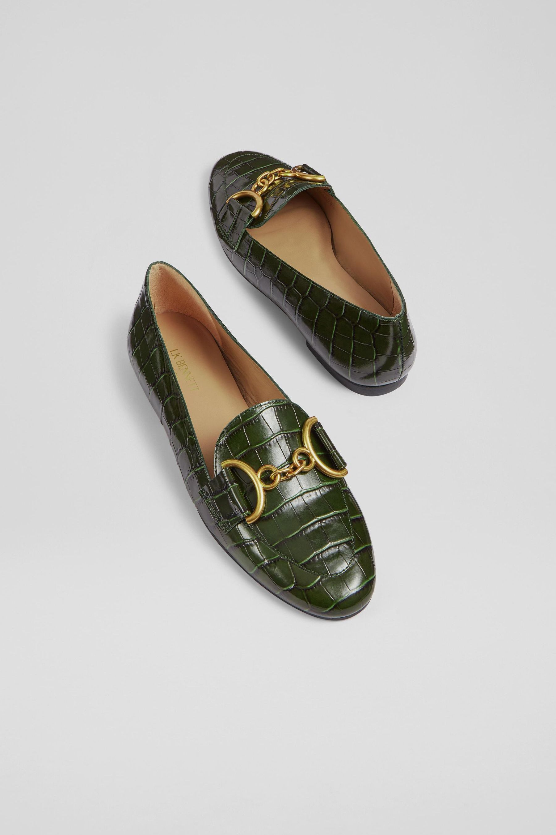 Buy LK Bennett Green Croc Effect Leather Daphne Loafers from Next Luxembourg