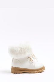 River Island Cream Faux Fur Hiker Girls Boots - Image 1 of 4