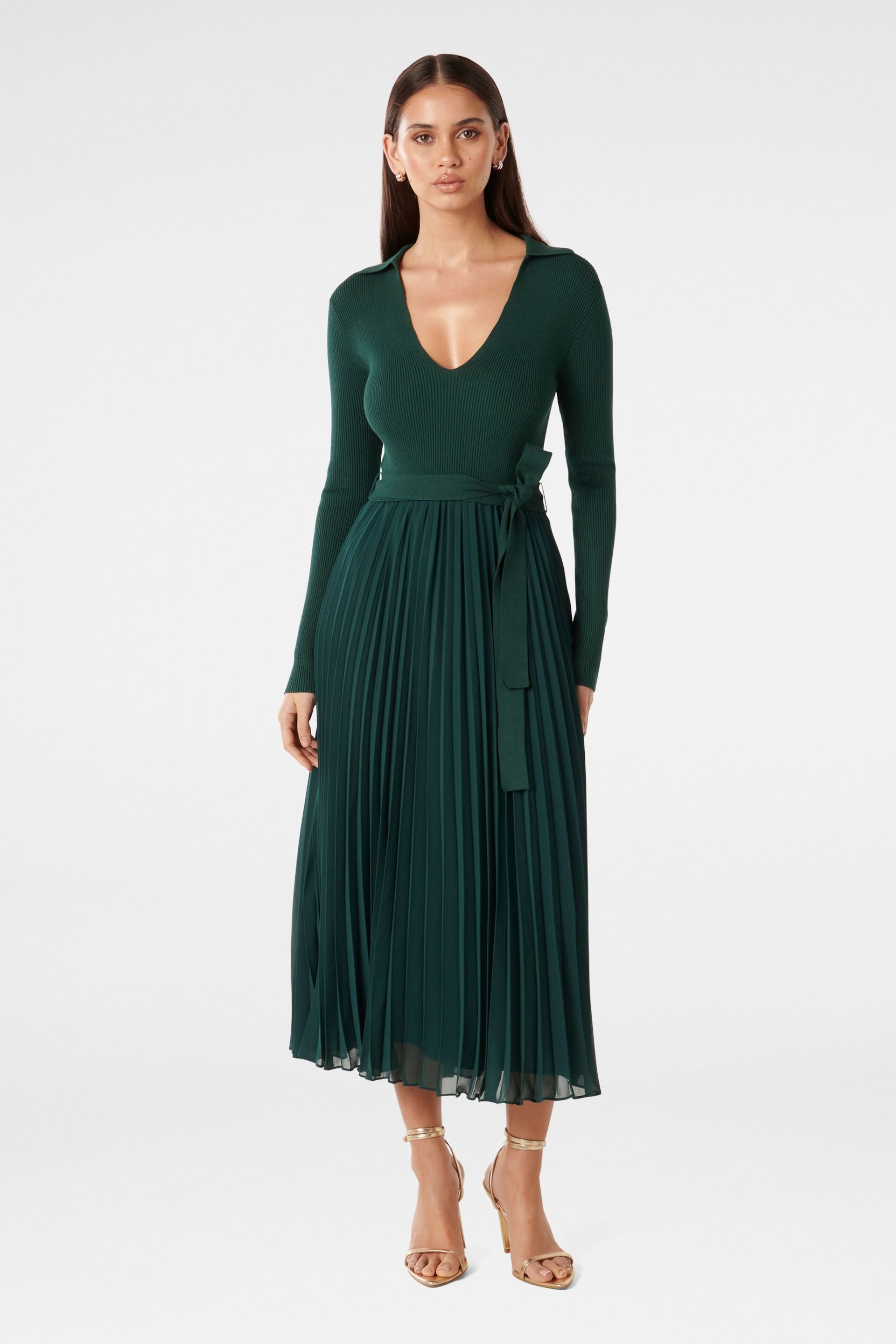 Forever New Green Posey Woven Mix Knit Dress - Image 1 of 4