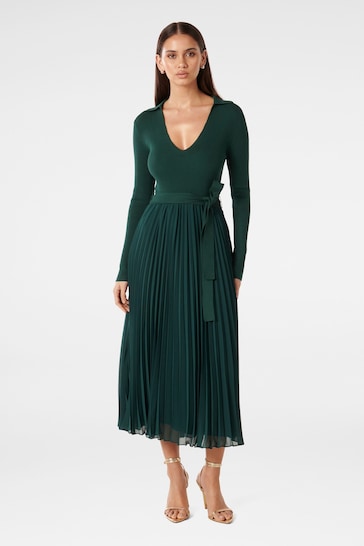 Forever New Green Posey Woven Mix Knit Dress