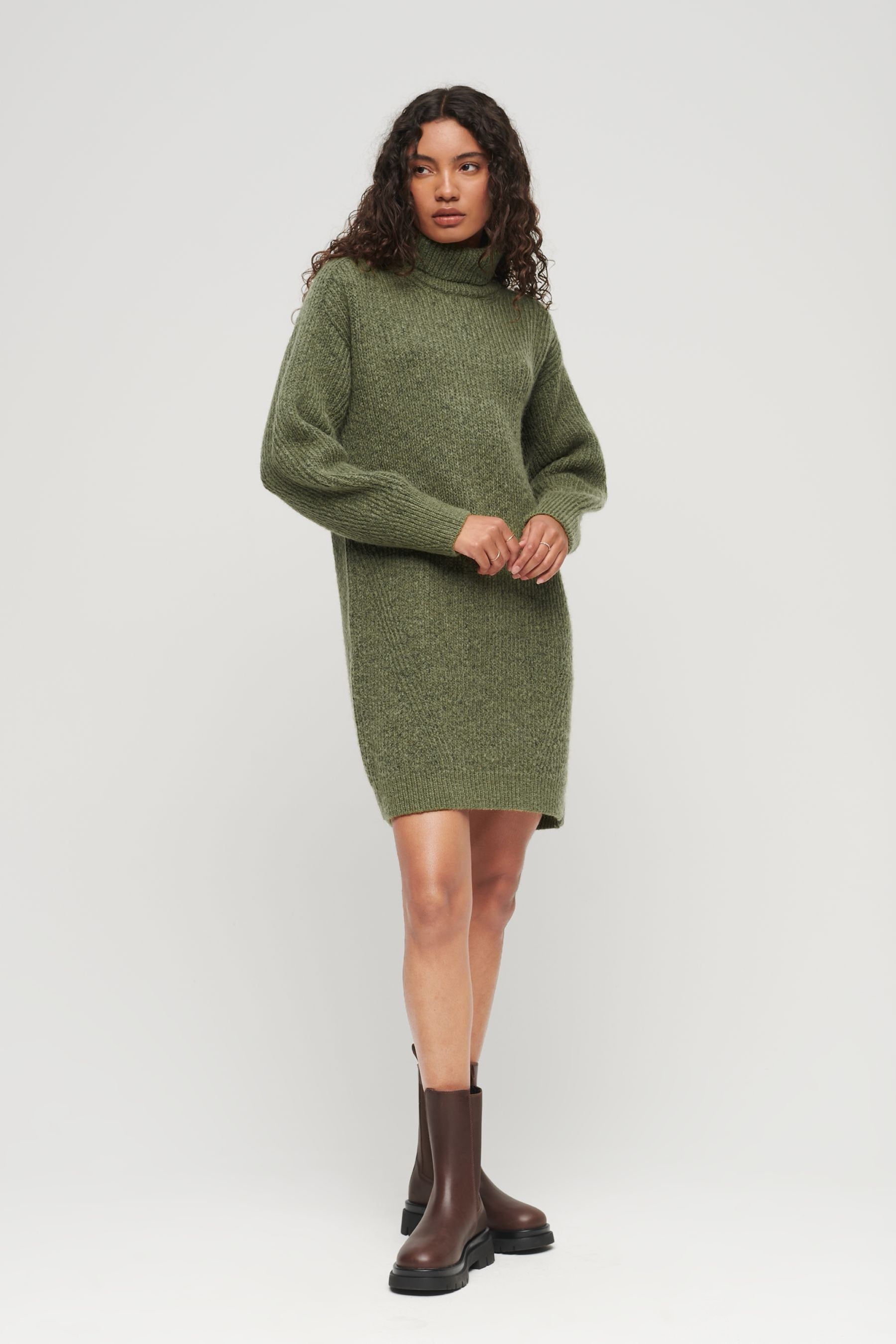 Olive green turtleneck shop dress