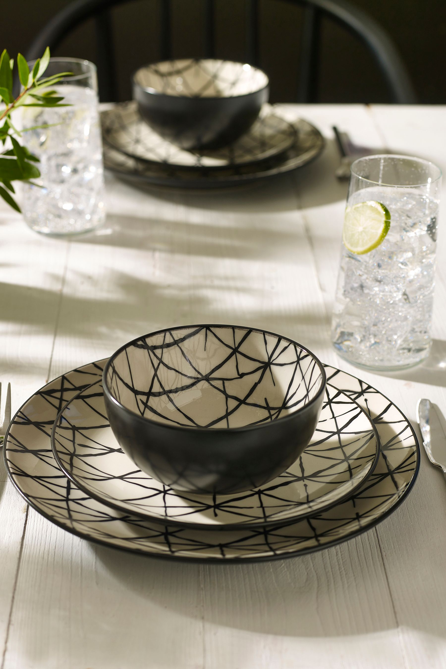 Black and white dinner sets clearance