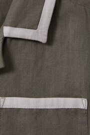 Reiss Khaki/White Vitan Linen Contrast Cuban Collar Shirt - Image 4 of 4