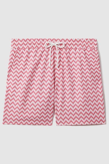 Reiss Bright Pink Cable Zig-Zag Print Drawstring Swim Shorts