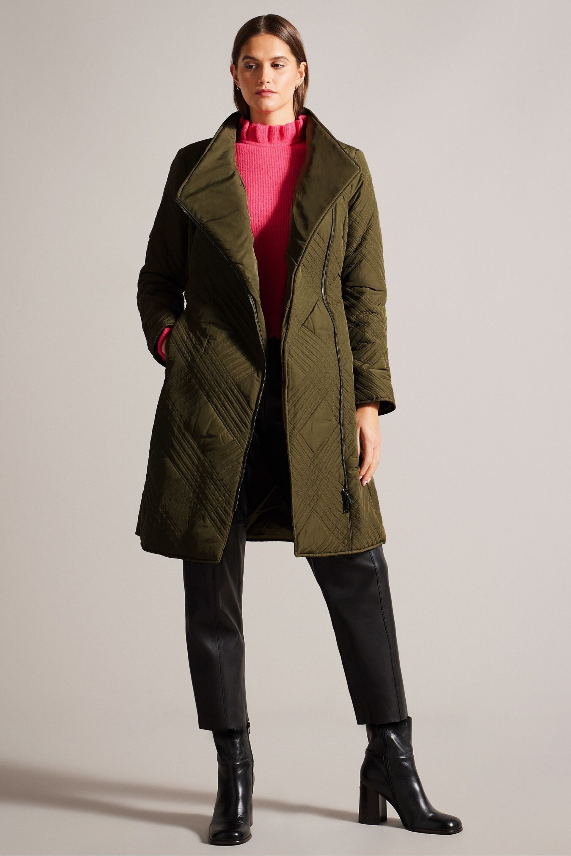 Ted Baker Green Rosemae Padded Midi Wrap Coat - Image 1 of 6