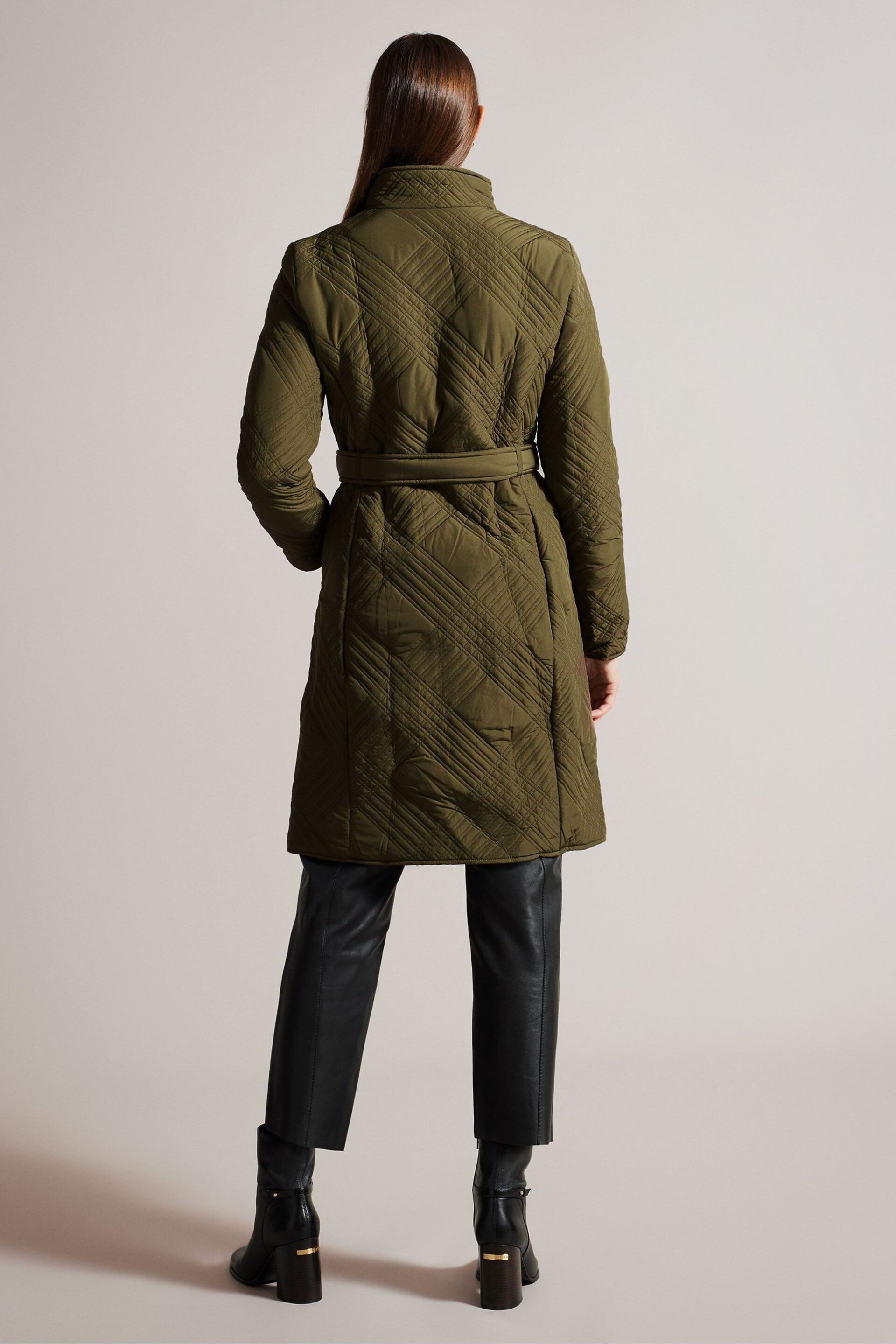 Ted Baker Green Rosemae Padded Midi Wrap Coat - Image 2 of 6