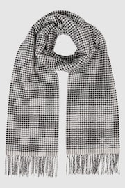 Reiss Black/White Victoria Wool Blend Dogtooth Embroidered Scarf - Image 4 of 5