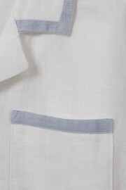 Reiss White/Soft Blue Vitan Linen Contrast Cuban Collar Shirt - Image 3 of 3