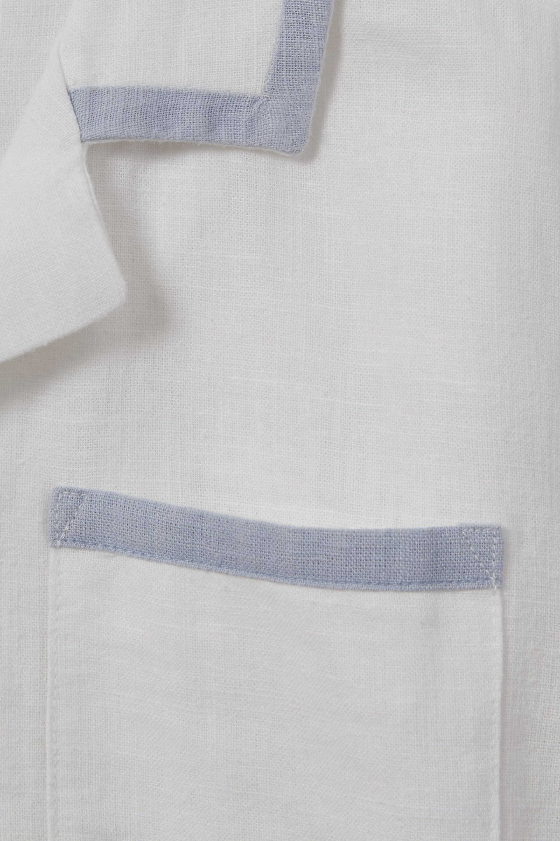 Reiss White/Soft Blue Vitan Teen Linen Contrast Cuban Collar Shirt - Image 3 of 3