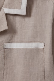 Reiss Stone/White Vitan Teen Linen Contrast Cuban Collar Shirt - Image 4 of 4