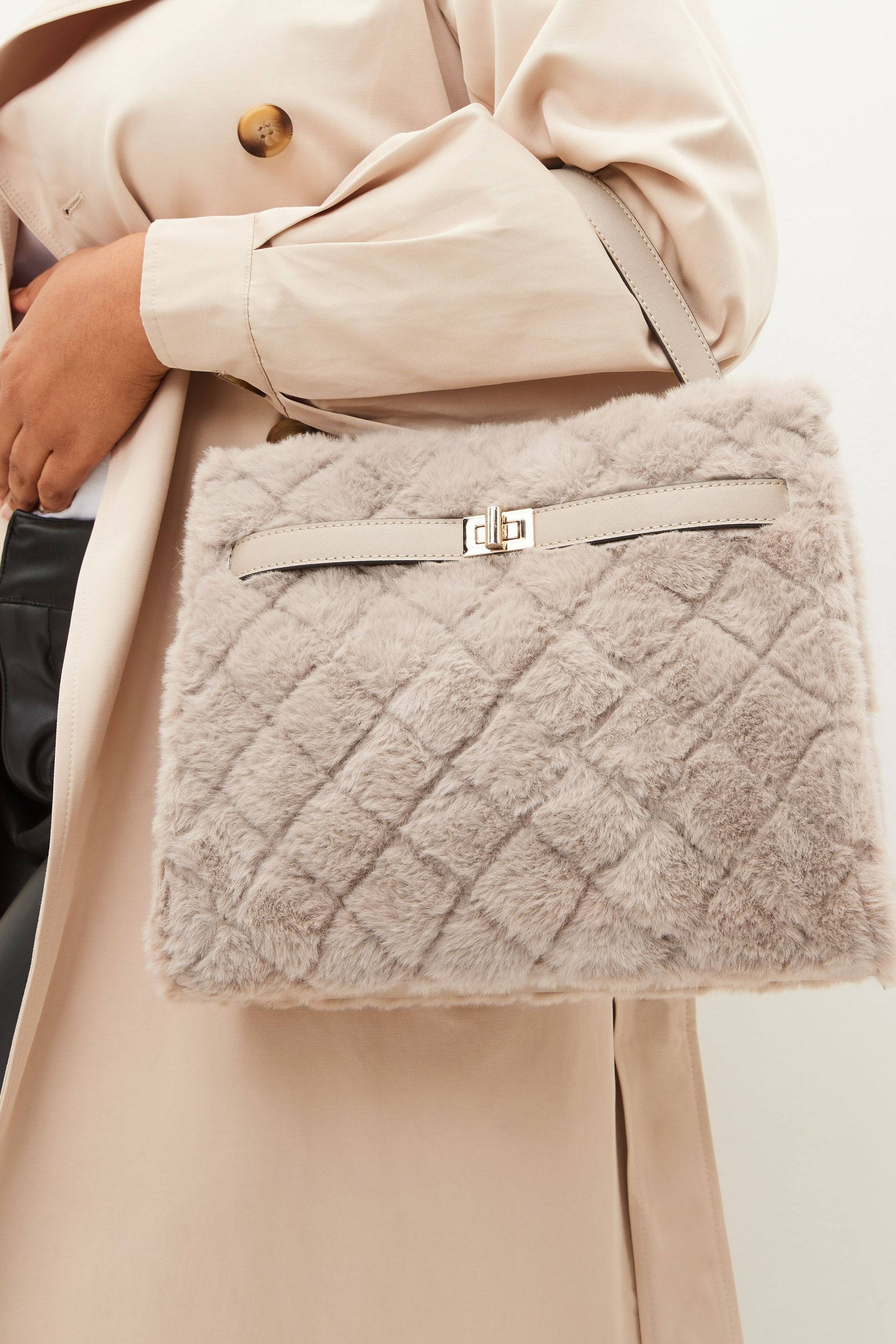 Buy Mink Brown Faux Fur Quilted Cross Body Bag from Next Luxembourg