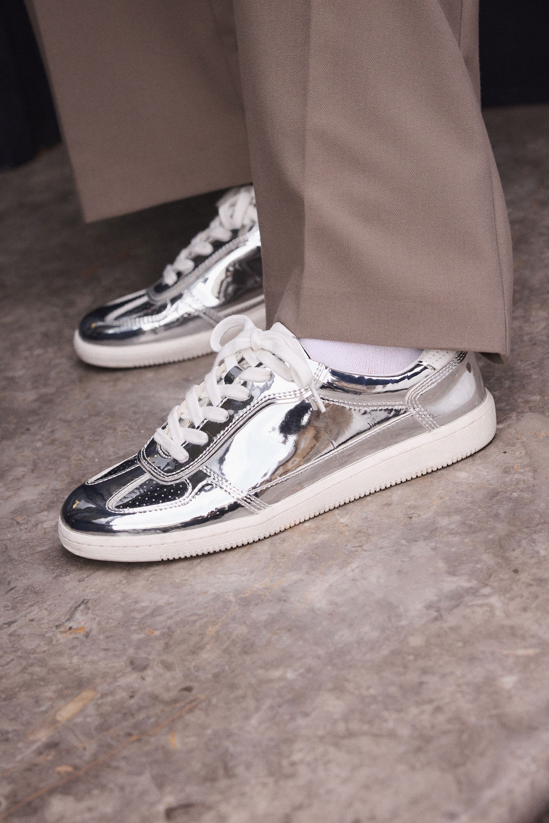 Mens metallic silver sneakers online