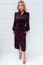 AX Paris Red Wine And Black Printed Button Front Tie Shirt Dress - Image 2 of 4