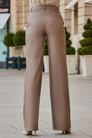 Sosandar Brown Faux Leather Wide Leg Trousers - Image 2 of 5