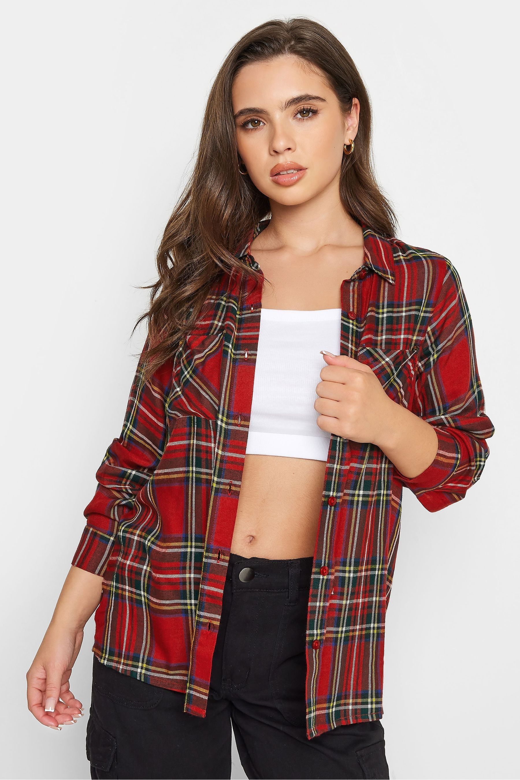 Long red checked shirt womens outlet