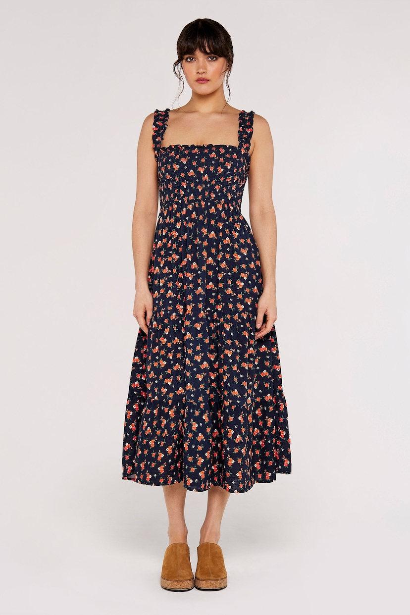 Apricot Blue Ditsy Floral Smocked Midi Dress - Image 1 of 4