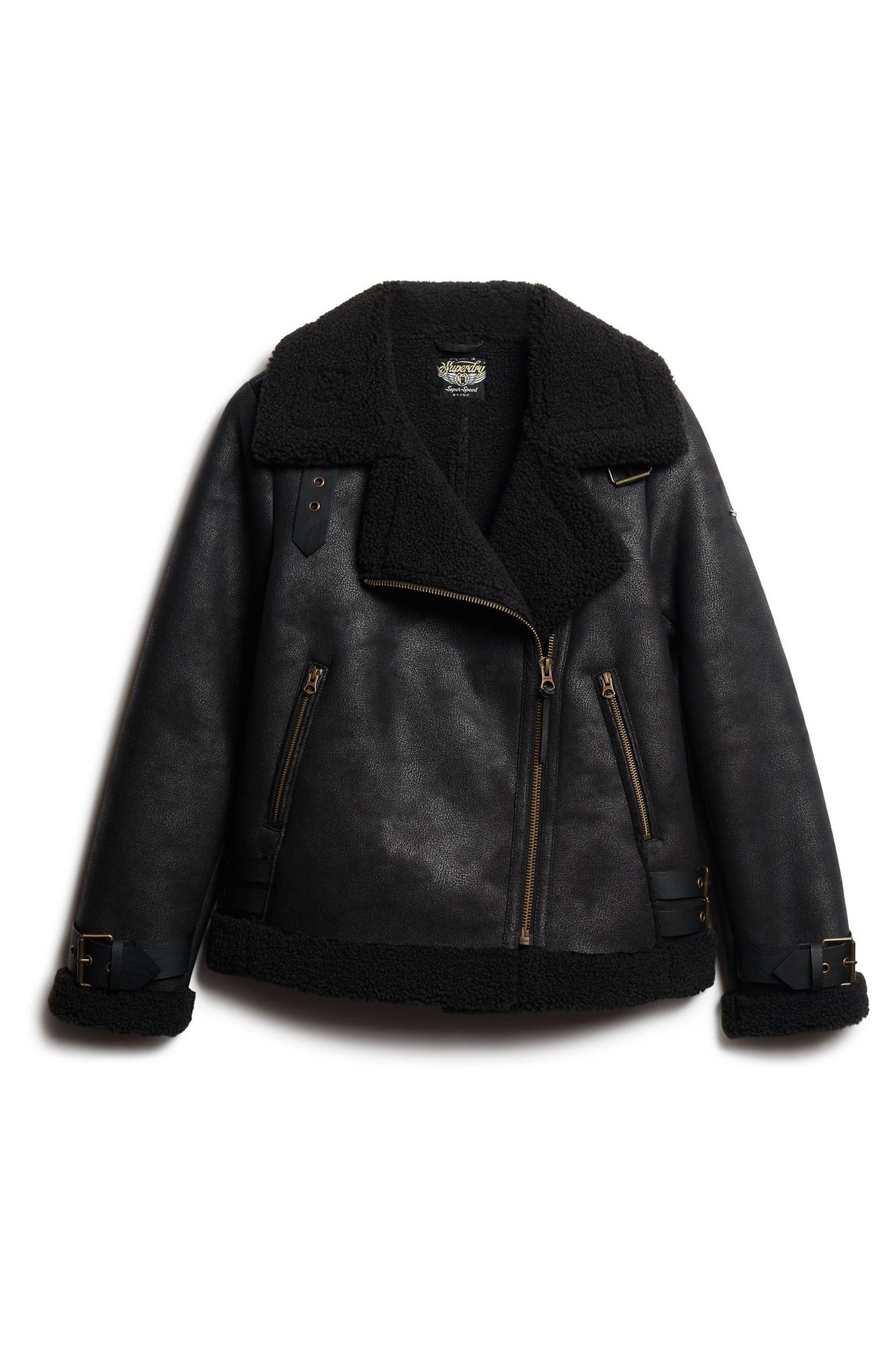Buy Superdry Black Faux Fur Shearling Aviator Jacket from the Next