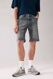 Grey Skinny Fit Stretch Denim Shorts - Image 1 of 8
