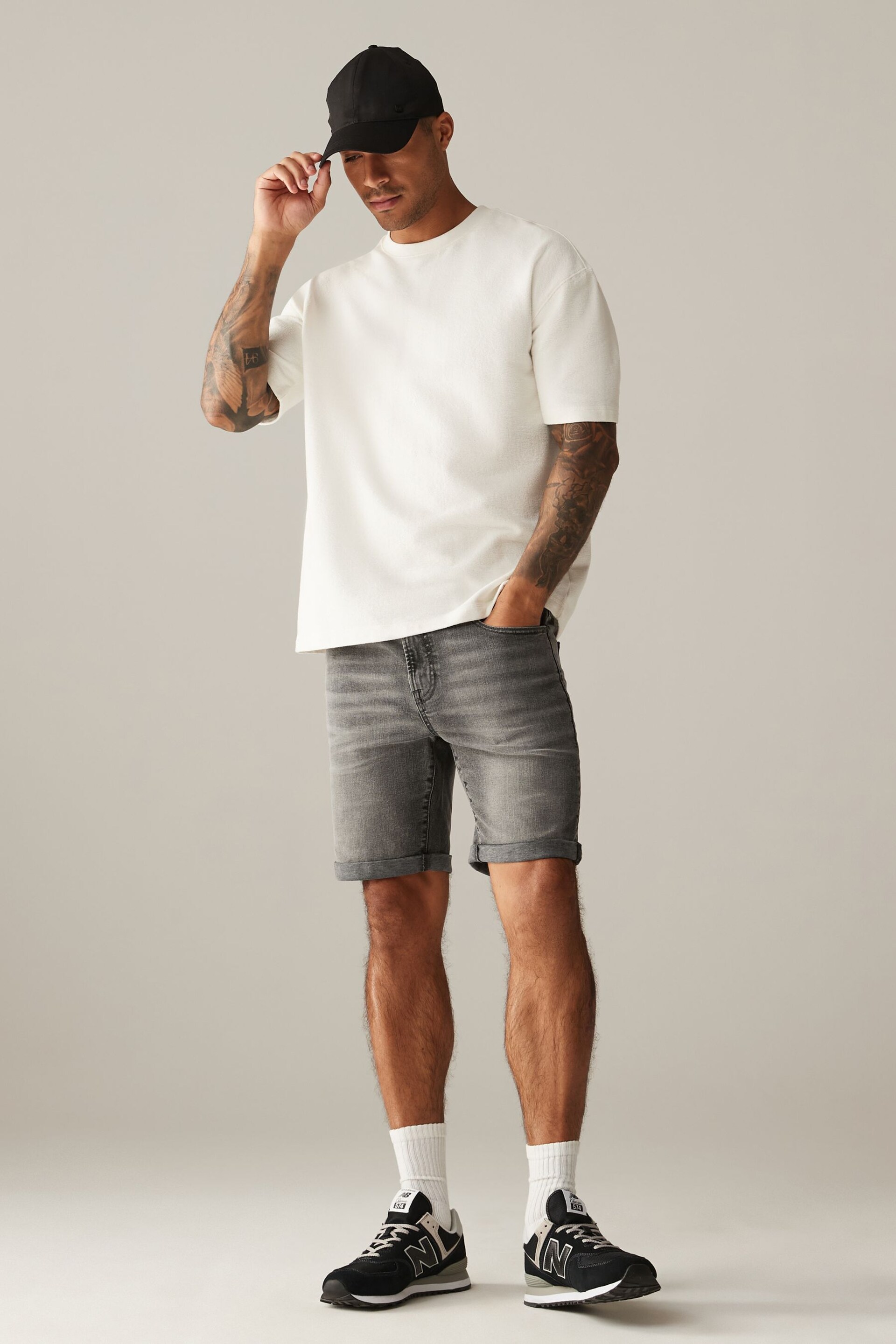 Grey Skinny Fit Stretch Denim Shorts - Image 2 of 8