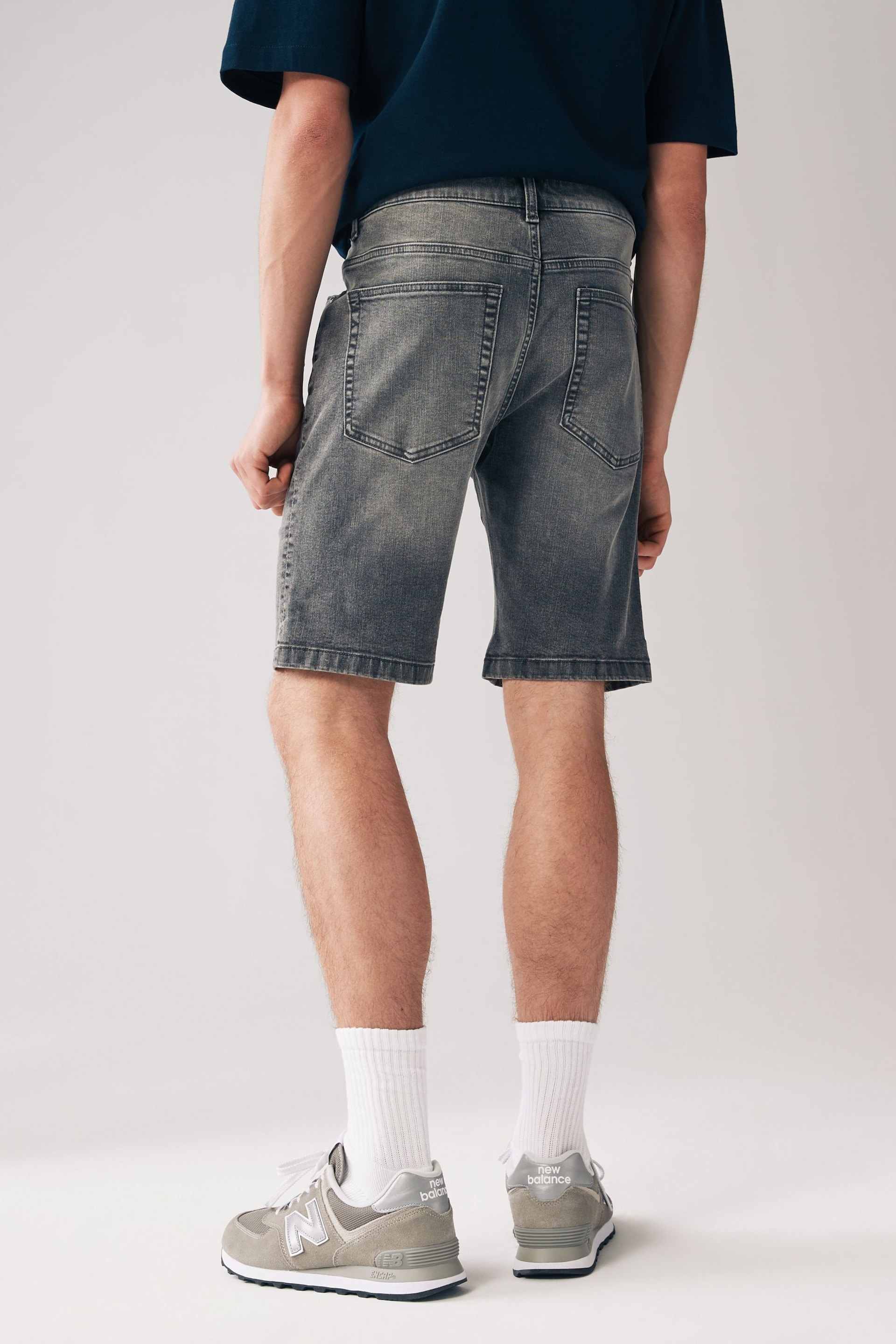 Grey Skinny Fit Stretch Denim Shorts - Image 3 of 8