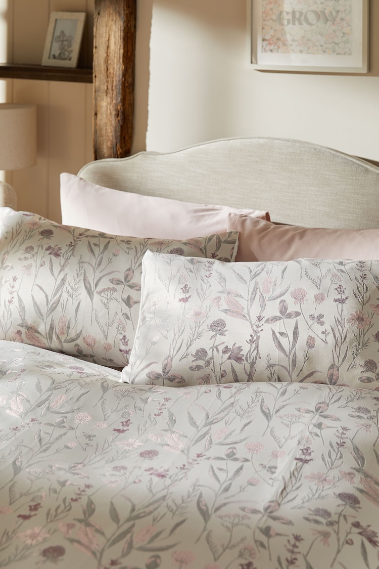 Pink Floral Jacquard Duvet Cover and Pillowcase Set - Image 2 of 3