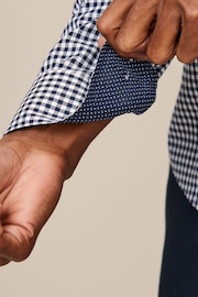 Navy Blue Gingham Easy Iron Button Down Oxford Shirt - Image 5 of 7