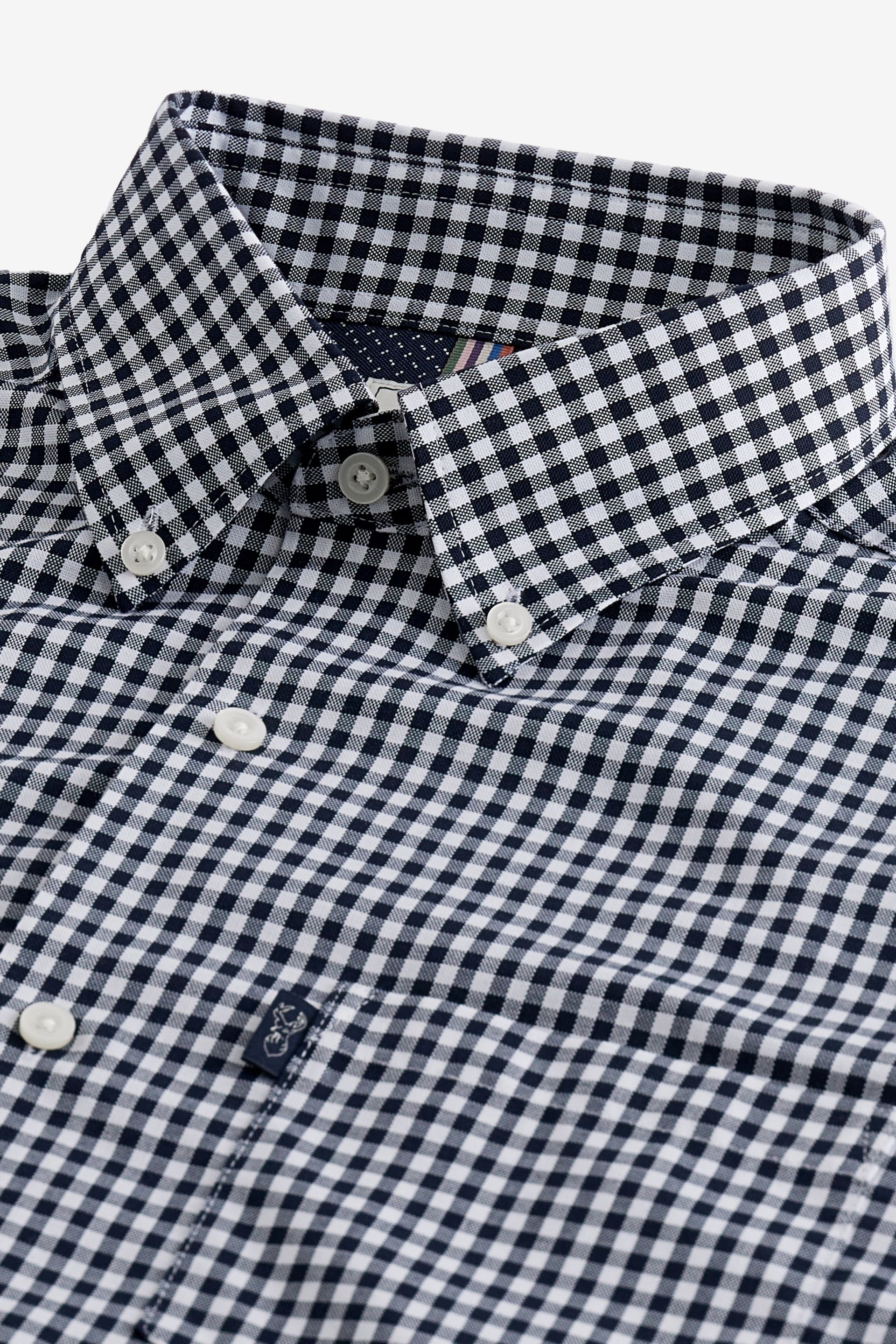 Navy Blue Gingham Easy Iron Button Down Oxford Shirt - Image 6 of 7